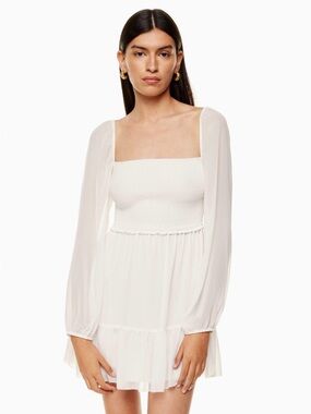Aritzia Wilfred | Tempest Smocked Chiffon Mini Dress | Ivory S